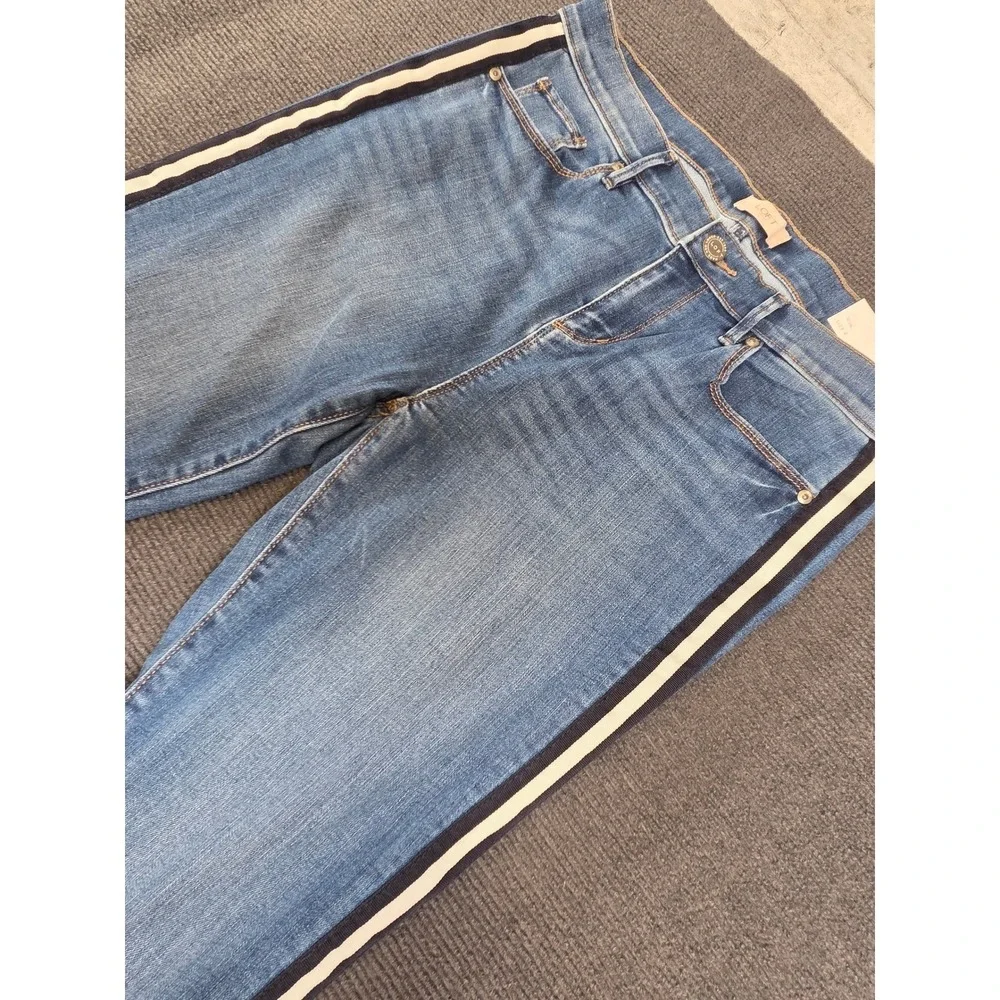 Loft Outlet Modern Skinny Jeans Womens 8 Blue Side Stripe Raw Hem‎ NWT